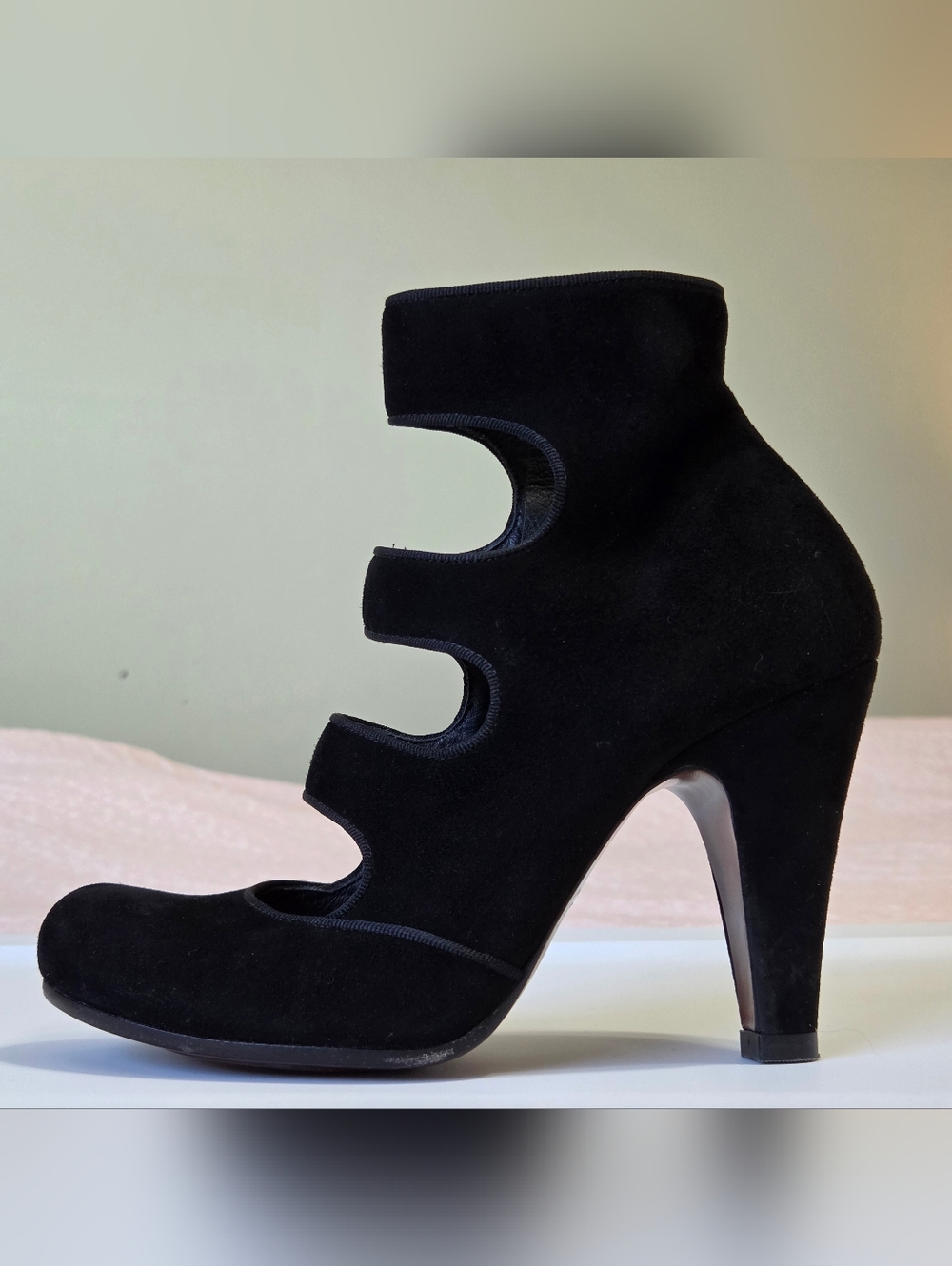 Anthro Chie Mihara Black Suede Cage Ankle Heeled Boots Sz 37 (7 US) Victoriana